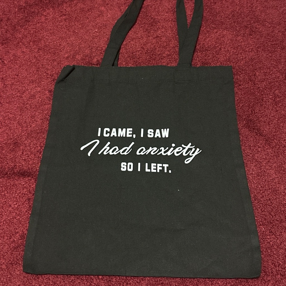Black Tote Bag with White Text